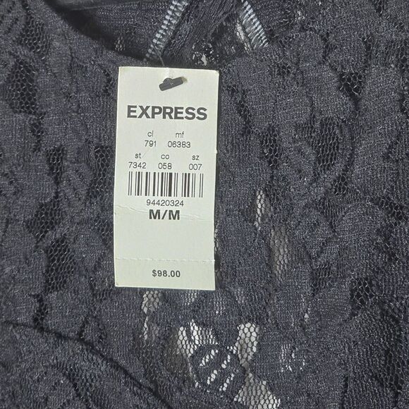 Express Dress  Stretch Round Neck Long Sleeve Cutout Back Floral Lace Vampire - Picture 4 of 8